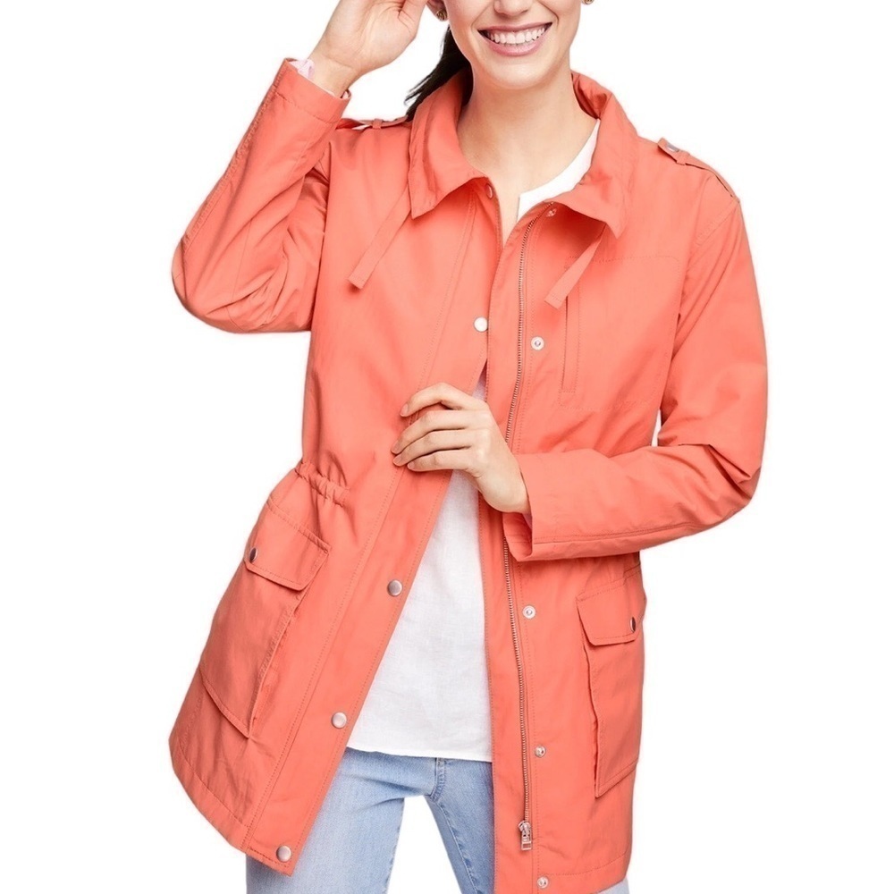 TALBOTS Water Resistant Cotton Anorak Rain Jacket Coral Orange Women's Size XS